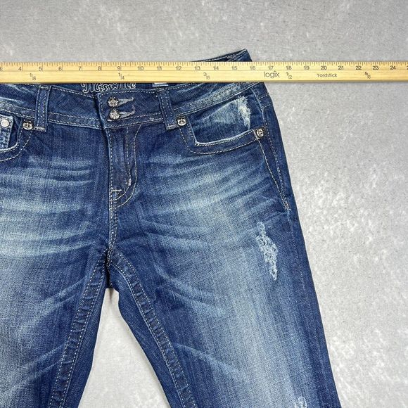 Miss Me Jeans Womens Size 29 Blue Boot Distress Jeweled Flap Pockets 3514 - Picture 8 of 15